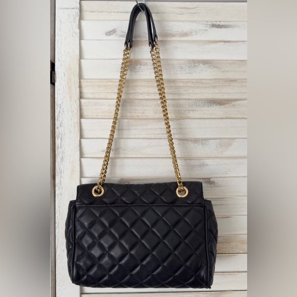 Michael Kors Hannah Quilted Black Soft Leather Gold Chain Shoulder Crossbody bag - Picture 5 of 16
